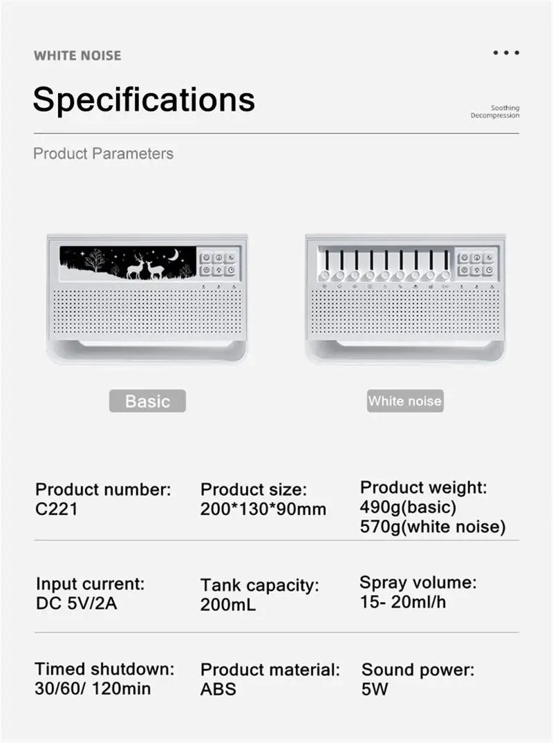 Penyebar &amp; Pelembap Udara Api 3-dalam-1 | Ultrasonik Aromaterapi | 8 White Noise &amp; Pemain Muzik Bluetooth