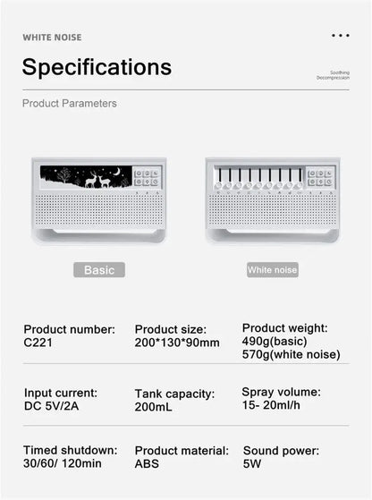 Penyebar &amp; Pelembap Udara Api 3-dalam-1 | Ultrasonik Aromaterapi | 8 White Noise &amp; Pemain Muzik Bluetooth
