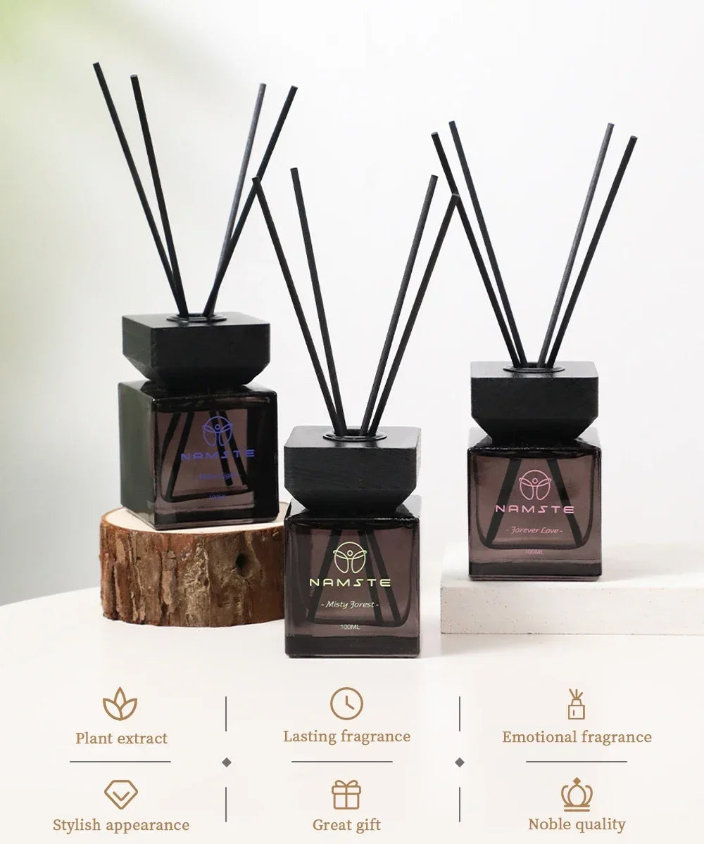 NAMSTE 100ML Reed Diffuser Set Siri Wangian Hotel Aromaterapi Tanpa Api Dalaman Wangian Tahan Lama Deodoran Bilik Mandi