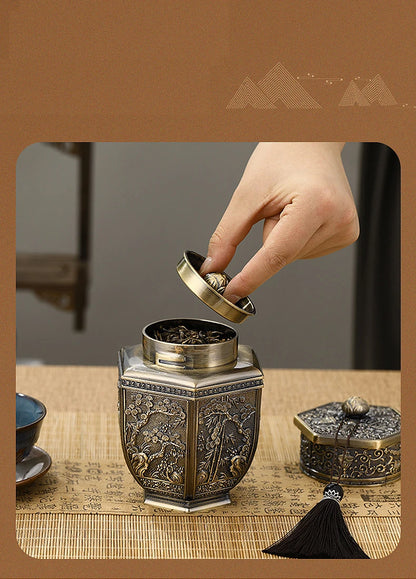 Logam Tin Teh Berkapasiti Besar Hijau Teh Hitam Balang Bekas Penyimpanan Kadi Kopi Gula Kotak Teh Dimeterai Dapur Rumah