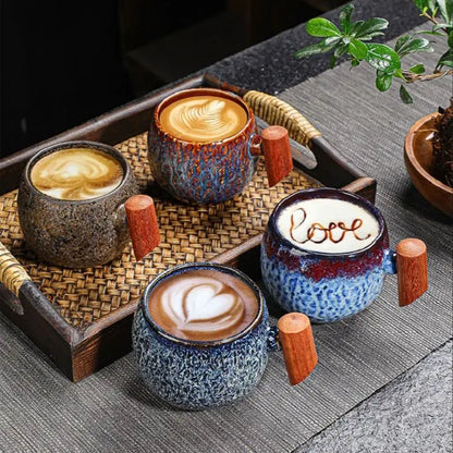 Creative Retro Heavy Coarse Clay Mug 220ml Ceramic Kiln Transmutation Tea Coffee Cup Wooden Bar
