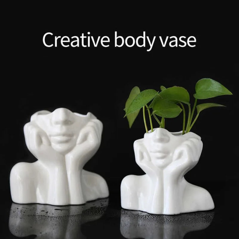 Pasu Bunga Muka Manusia Seramik Mudah Moden Pasu Bunga Tumbuhan Kepala Manusia Pasu Bunga Seni Nordic Hiasan Ruang Tamu Rumah