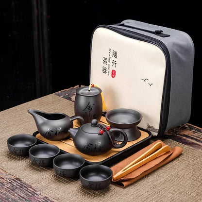 Chinese Kung Fu Tea Set Sand Ceramic Teapot Set Travel Kong Fu Tea Kit Gift Porcelain Purple Sand Pot Infuser Ceramic Tea Set