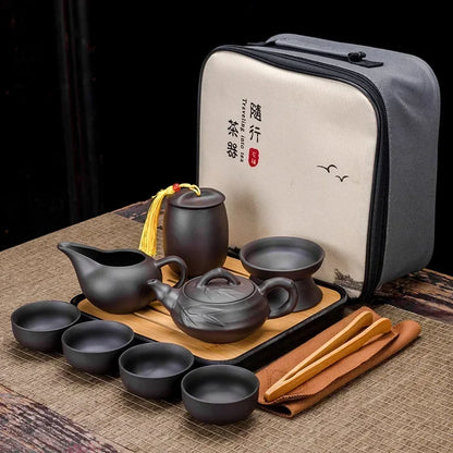 Chinese Kung Fu Tea Set Sand Ceramic Teapot Set Travel Kong Fu Tea Kit Gift Porcelain Purple Sand Pot Infuser Ceramic Tea Set