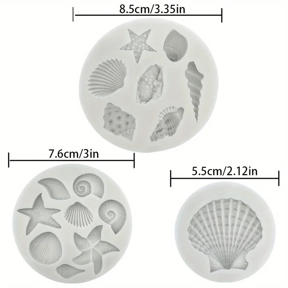 3PCS Ocean-Themed Silicone Molds – Conch, Starfish & Coral for Baking & Crafts