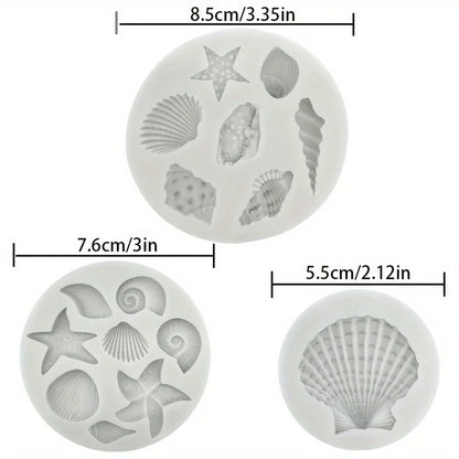 3PCS Ocean-Themed Silicone Molds – Conch, Starfish & Coral for Baking & Crafts