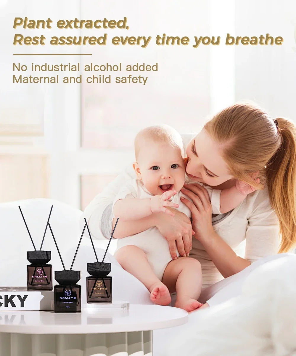 NAMSTE 100ML Reed Diffuser Set Siri Wangian Hotel Aromaterapi Tanpa Api Dalaman Wangian Tahan Lama Deodoran Bilik Mandi