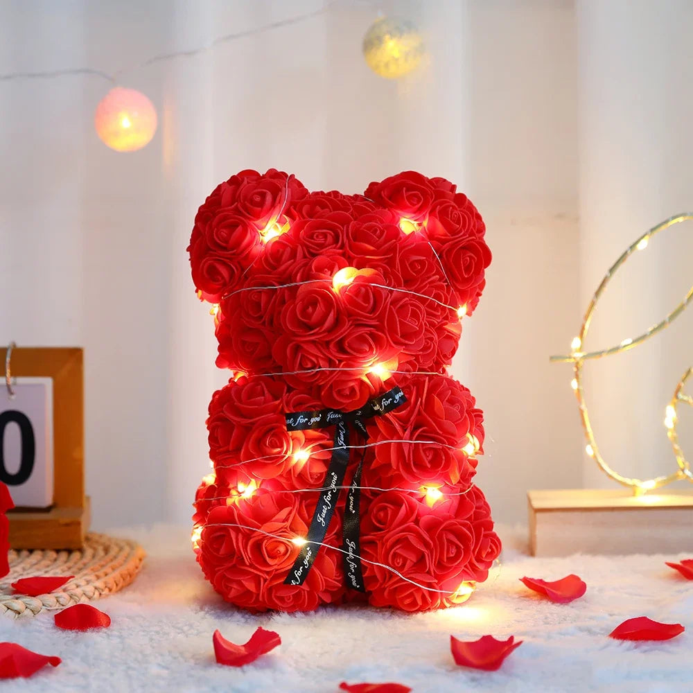 25cm Eternal Rose Teddy Bear – Hadiah Romantik dengan Kotak Paparan 