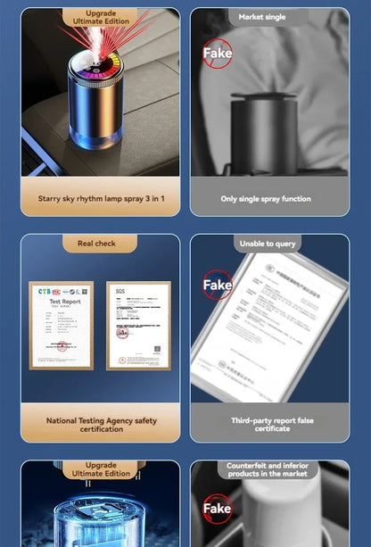 Smart Car Air Freshener Rechargeable Aroma Diffuser 5 Levels of Adjustable Intelligent  Diffuser Pickup Light Starry Sky Summit