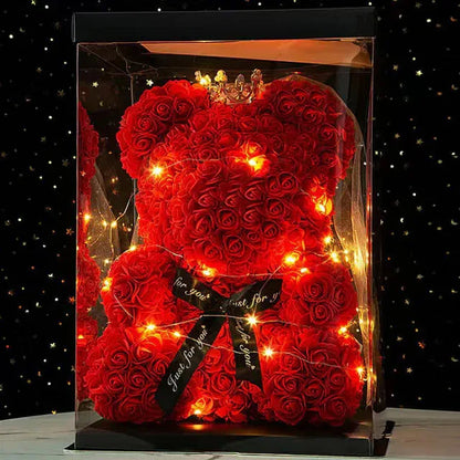25cm Eternal Rose Teddy Bear – Hadiah Romantik dengan Kotak Paparan 
