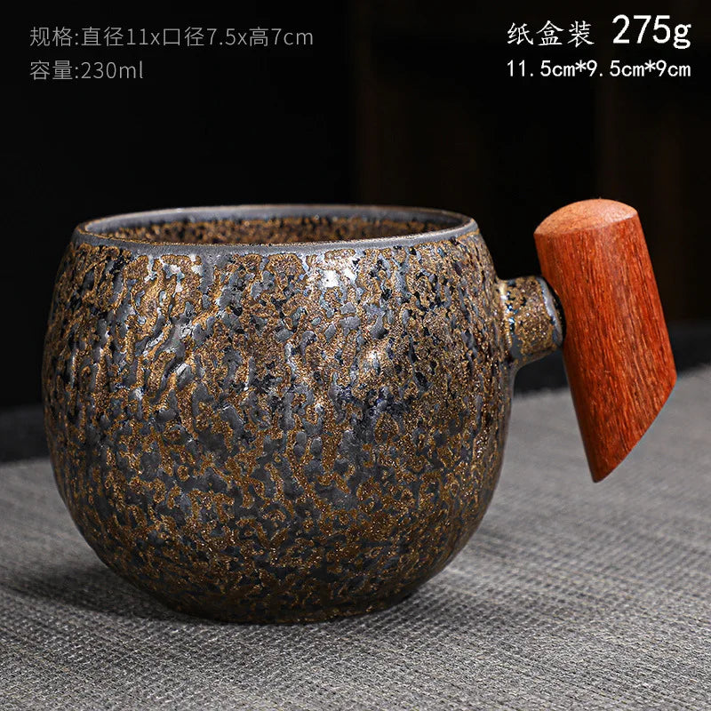 Creative Retro Heavy Coarse Clay Mug 220ml Ceramic Kiln Transmutation Tea Coffee Cup Wooden Bar