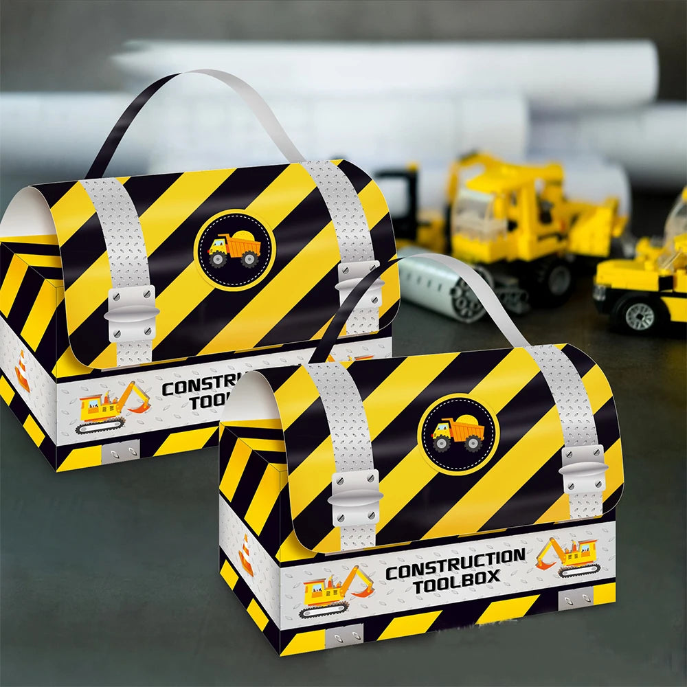 Construction Vehicle Theme Party Gift Boxes – Excavator & Engineering Design for Kids' Birthday Decor