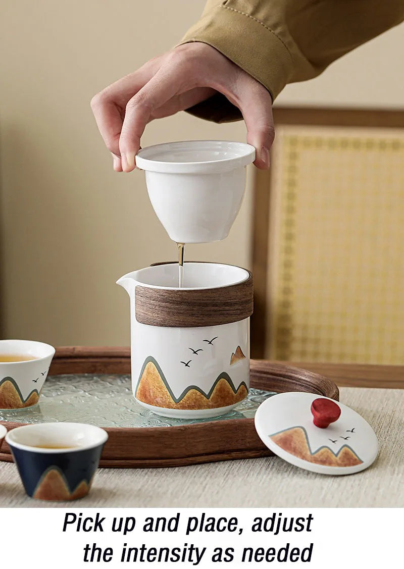 Elegant Chinese-Style Ceramic Tea Set – 4 Cups, Teapot & Tea Canister in Gift Box