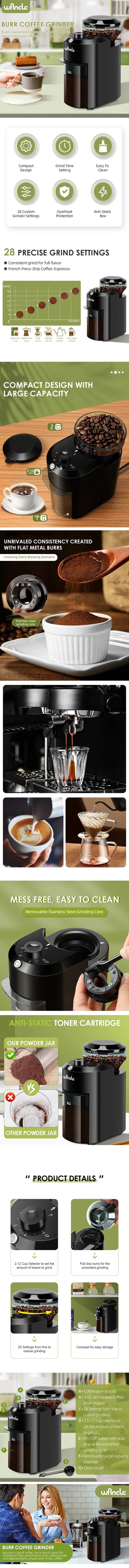 Pengisar Kopi Elektrik Pengisar Biji Kopi Burr Mill Boleh Laras dengan 28 Tetapan Kisar untuk Kopi Espresso Titis Press Perancis