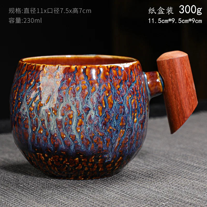 Creative Retro Heavy Coarse Clay Mug 220ml Ceramic Kiln Transmutation Tea Coffee Cup Wooden Bar
