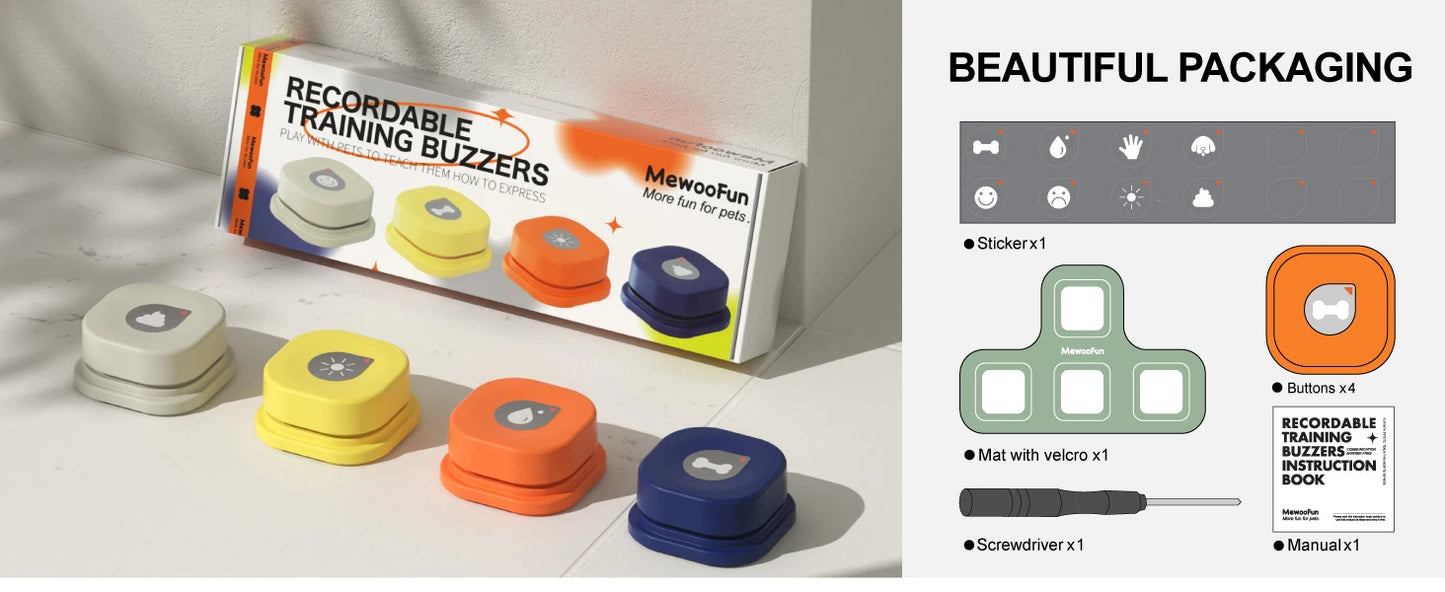 MEWOOFUN Butang Anjing Rekod Bercakap Komunikasi Haiwan Peliharaan Latihan Vokal Mainan Interaktif Dering Loceng Dengan Pad dan Pelekat Mudah Digunakan