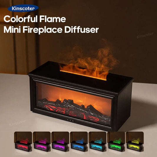 Colorful Flame Mini Fireplace Aroma Diffuser – 280ml Air Humidifier with Timer & Remote Control