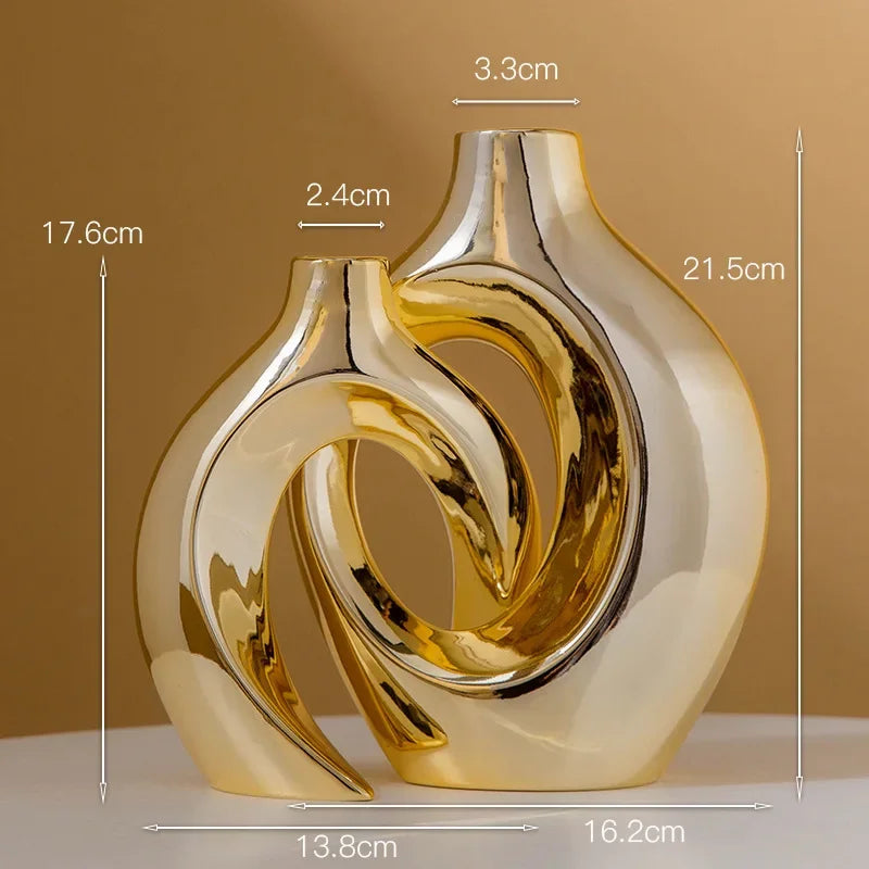 Hollow Out Embrace Ceramic Vase – Modern Irregular Cross-Shaped Tubular Design