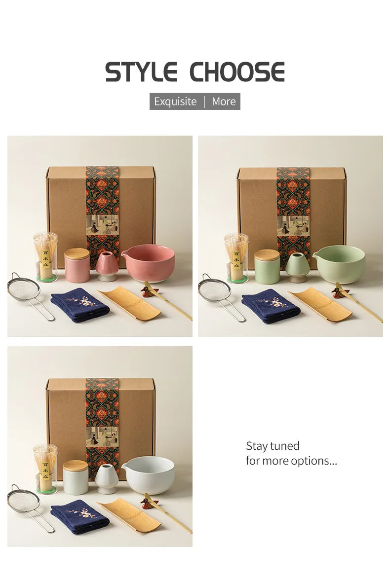 9PCS Japanese Matcha Set with Ceramic Bowl Bamboo Matcha Whisk and Tea Scoop for Tea Lovers Gifts Tea-Making Tools Accessories