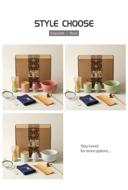 9PCS Japanese Matcha Set with Ceramic Bowl Bamboo Matcha Whisk and Tea Scoop for Tea Lovers Gifts Tea-Making Tools Accessories