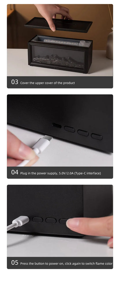 Penyebar Aroma Perapian Mini Api Berwarna-warni – Pelembap Udara 280ml dengan Pemasa &amp; Alat Kawalan Jauh