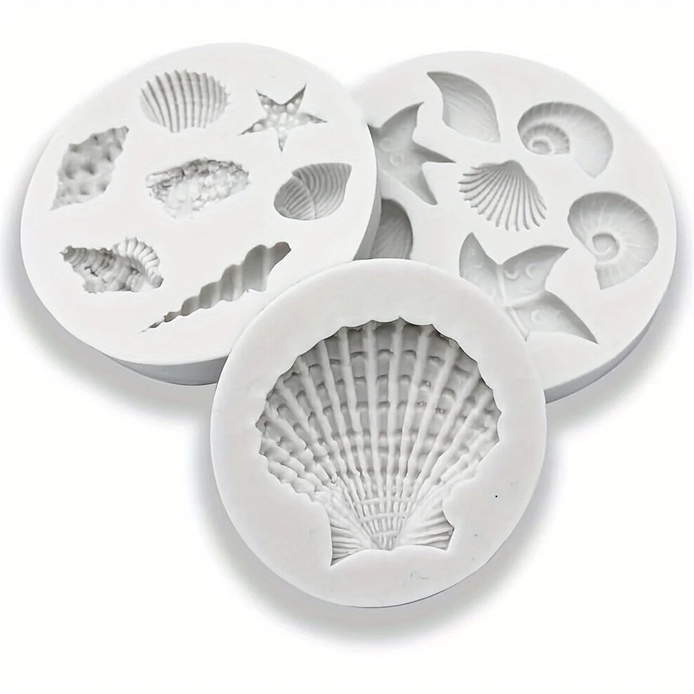 3PCS Ocean-Themed Silicone Molds – Conch, Starfish & Coral for Baking & Crafts