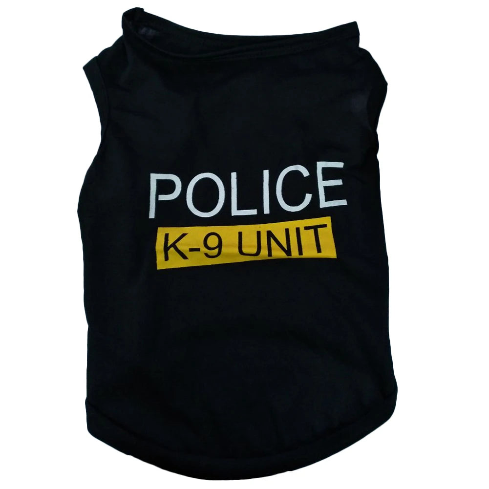 Sut Polis Pakaian Anjing Cosplay Hitam Vest Elastik Puppy T-Shirt Aksesori Kot Pakaian Kostum Pakaian Haiwan Peliharaan untuk Anjing Kucing