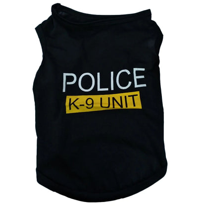 Sut Polis Pakaian Anjing Cosplay Hitam Vest Elastik Puppy T-Shirt Aksesori Kot Pakaian Kostum Pakaian Haiwan Peliharaan untuk Anjing Kucing