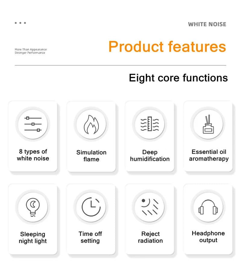 Penyebar &amp; Pelembap Udara Api 3-dalam-1 | Ultrasonik Aromaterapi | 8 White Noise &amp; Pemain Muzik Bluetooth