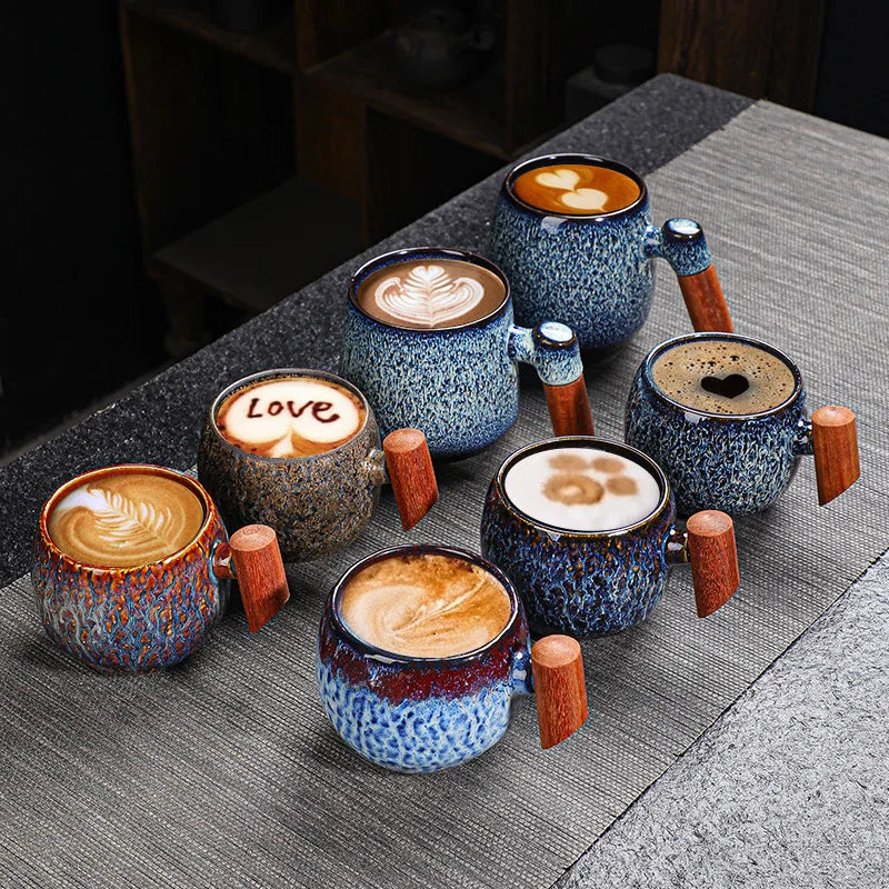 Creative Retro Heavy Coarse Clay Mug 220ml Ceramic Kiln Transmutation Tea Coffee Cup Wooden Bar