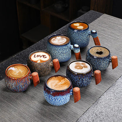 Creative Retro Heavy Coarse Clay Mug 220ml Ceramic Kiln Transmutation Tea Coffee Cup Wooden Bar