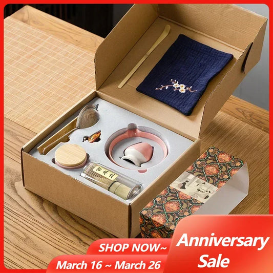 9PCS Japanese Matcha Set with Ceramic Bowl Bamboo Matcha Whisk and Tea Scoop for Tea Lovers Gifts Tea-Making Tools Accessories