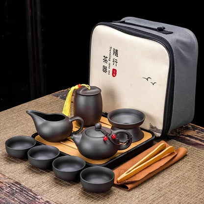 Chinese Kung Fu Tea Set Sand Ceramic Teapot Set Travel Kong Fu Tea Kit Gift Porcelain Purple Sand Pot Infuser Ceramic Tea Set
