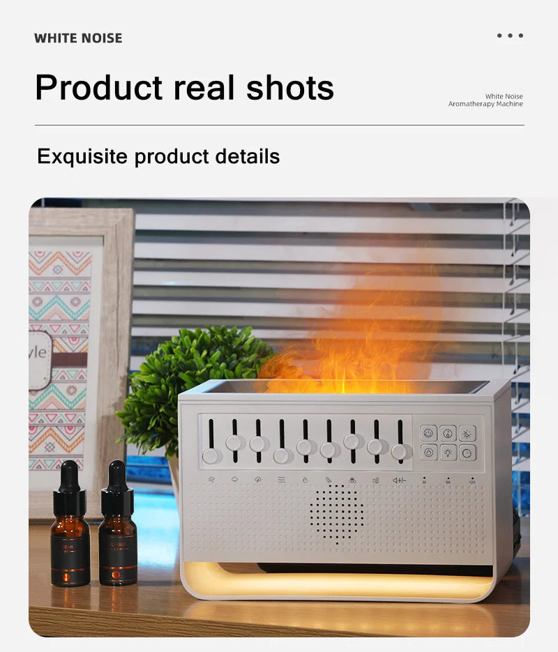 Penyebar &amp; Pelembap Udara Api 3-dalam-1 | Ultrasonik Aromaterapi | 8 White Noise &amp; Pemain Muzik Bluetooth