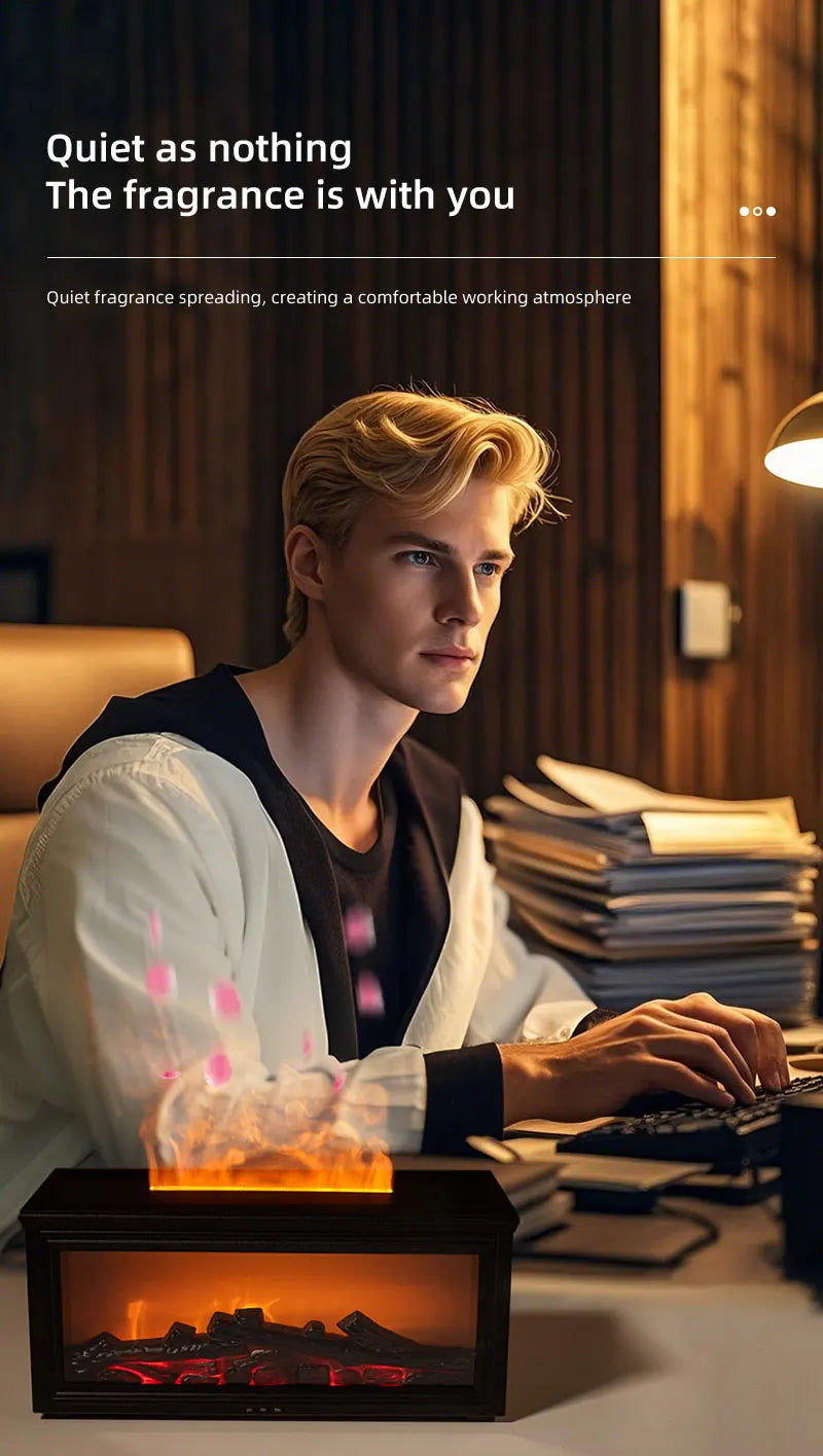 Penyebar Aroma Perapian Mini Api Berwarna-warni – Pelembap Udara 280ml dengan Pemasa &amp; Alat Kawalan Jauh