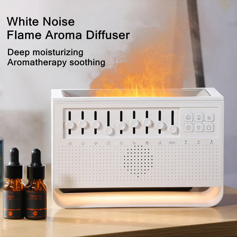 Penyebar &amp; Pelembap Udara Api 3-dalam-1 | Ultrasonik Aromaterapi | 8 White Noise &amp; Pemain Muzik Bluetooth
