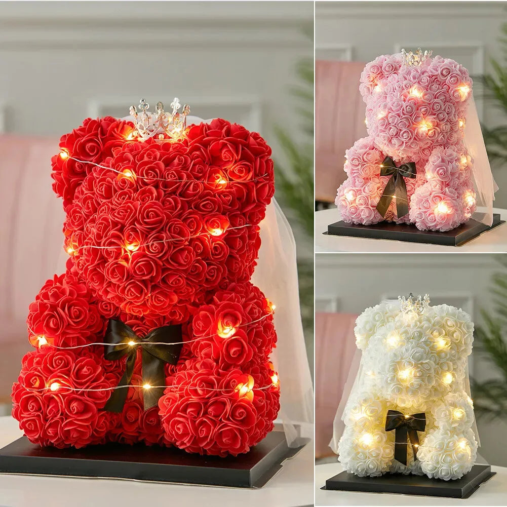 25cm Eternal Rose Teddy Bear – Hadiah Romantik dengan Kotak Paparan 