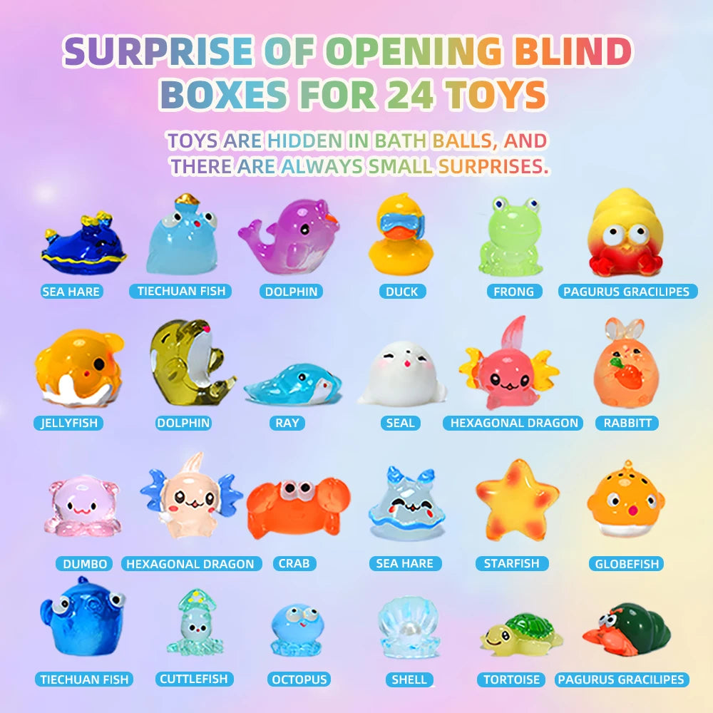 Bom Mandian Kanak-kanak 24 Pek dengan Mainan Kejutan Di Dalam – Set Hadiah Mandian Buih Semulajadi &amp; Organik