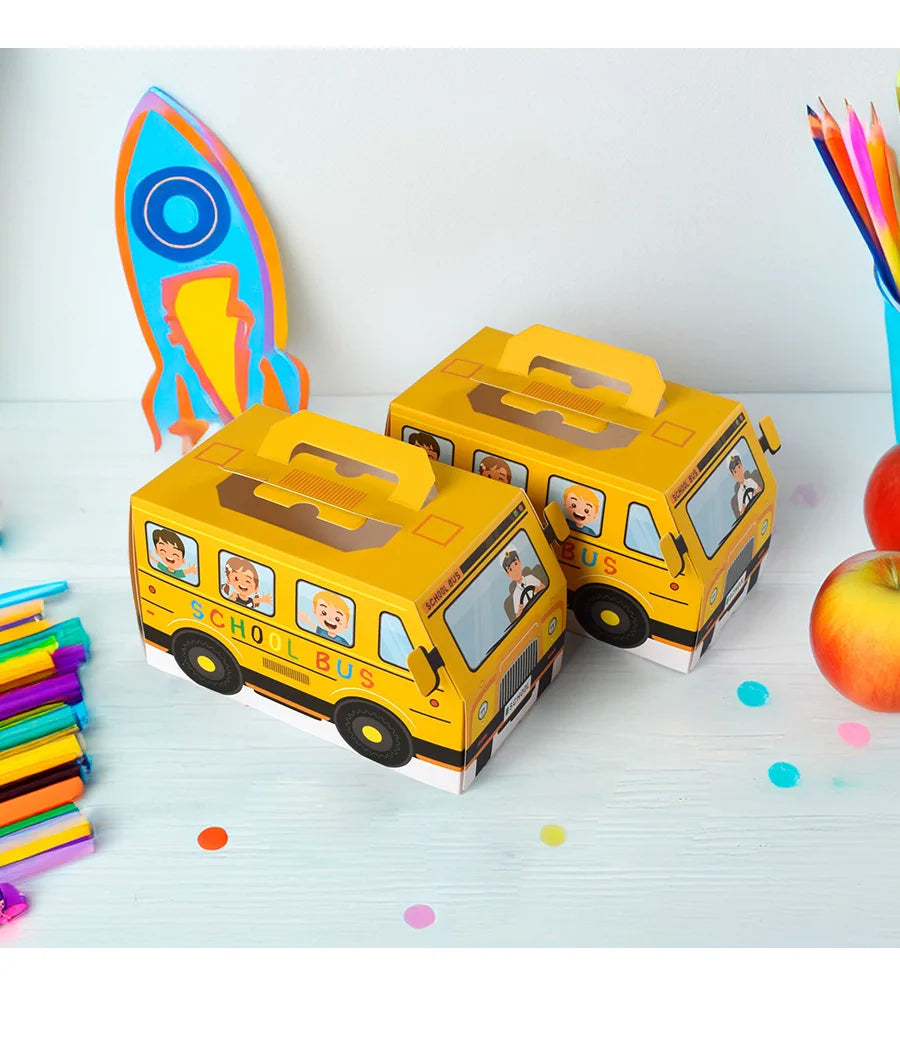 5PCS Gula-gula Bertema Bas Sekolah &amp; Kotak Snek – Pembungkusan Hadiah Seronok untuk Hari Lahir Kanak-kanak &amp; Majlis Kembali ke Sekolah!