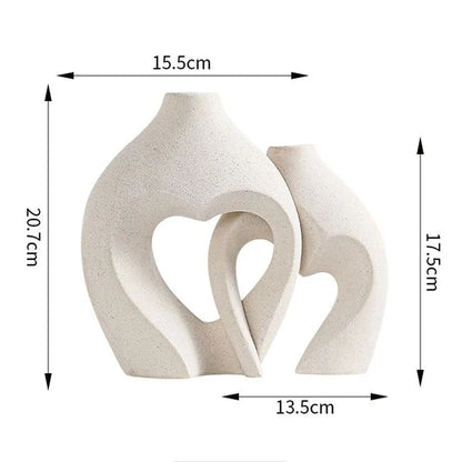 Hollow Out Embrace Ceramic Vase – Modern Irregular Cross-Shaped Tubular Design