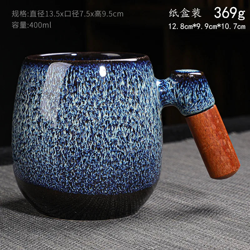 Creative Retro Heavy Coarse Clay Mug 220ml Ceramic Kiln Transmutation Tea Coffee Cup Wooden Bar