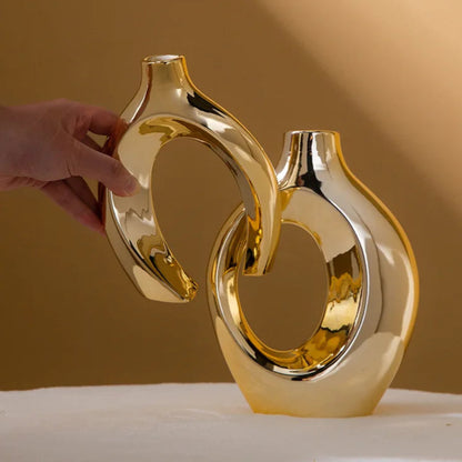 Hollow Out Embrace Ceramic Vase – Modern Irregular Cross-Shaped Tubular Design