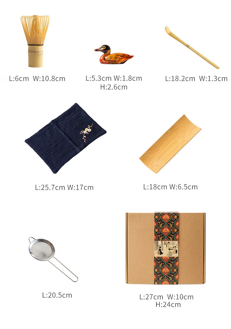 9PCS Japanese Matcha Set with Ceramic Bowl Bamboo Matcha Whisk and Tea Scoop for Tea Lovers Gifts Tea-Making Tools Accessories