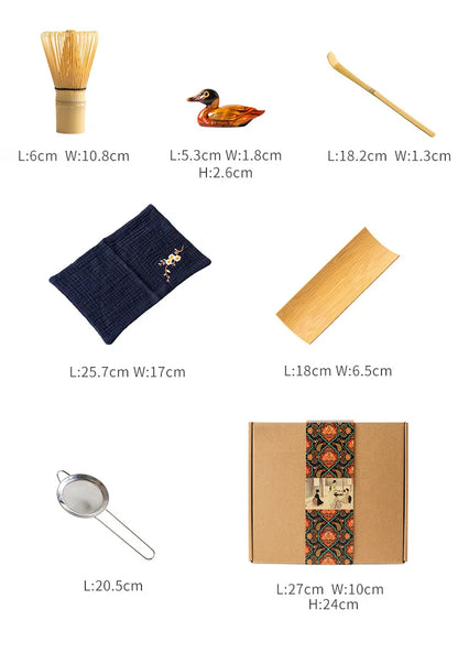 9PCS Japanese Matcha Set with Ceramic Bowl Bamboo Matcha Whisk and Tea Scoop for Tea Lovers Gifts Tea-Making Tools Accessories