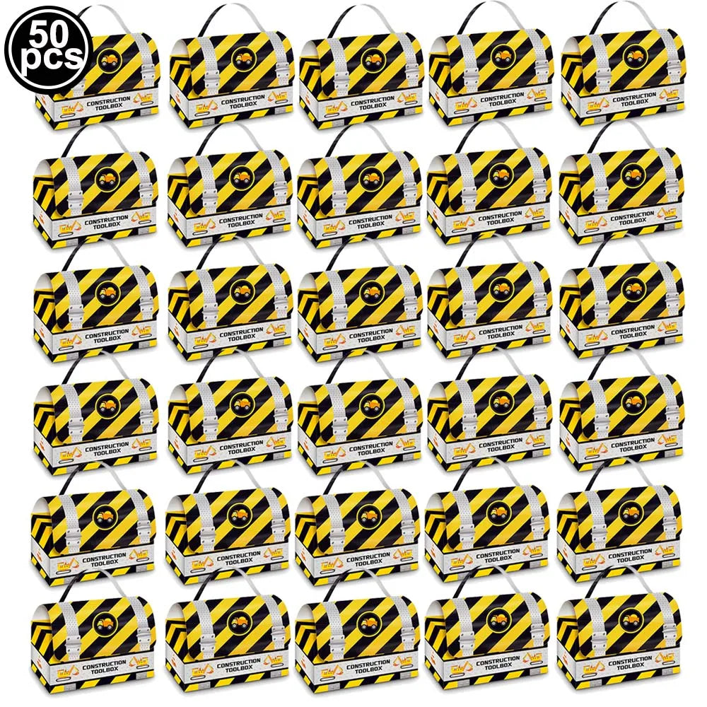 Construction Vehicle Theme Party Gift Boxes – Excavator & Engineering Design for Kids' Birthday Decor