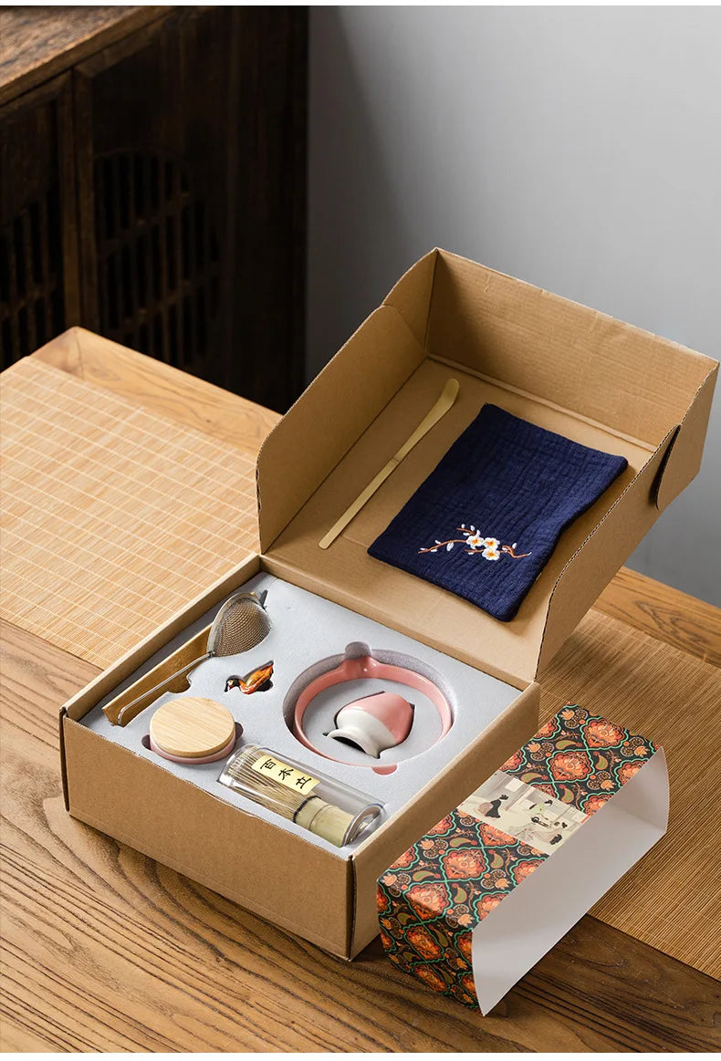 9PCS Japanese Matcha Set with Ceramic Bowl Bamboo Matcha Whisk and Tea Scoop for Tea Lovers Gifts Tea-Making Tools Accessories