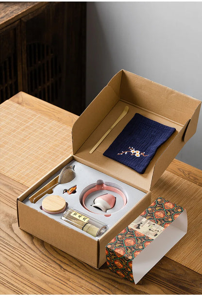 9PCS Japanese Matcha Set with Ceramic Bowl Bamboo Matcha Whisk and Tea Scoop for Tea Lovers Gifts Tea-Making Tools Accessories