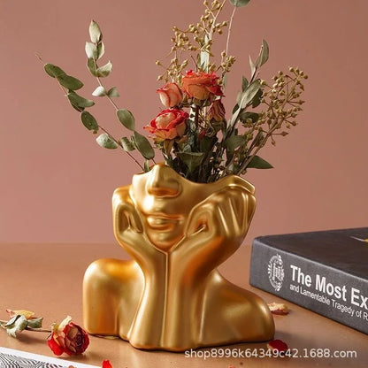 Pasu Bunga Muka Manusia Seramik Mudah Moden Pasu Bunga Tumbuhan Kepala Manusia Pasu Bunga Seni Nordic Hiasan Ruang Tamu Rumah