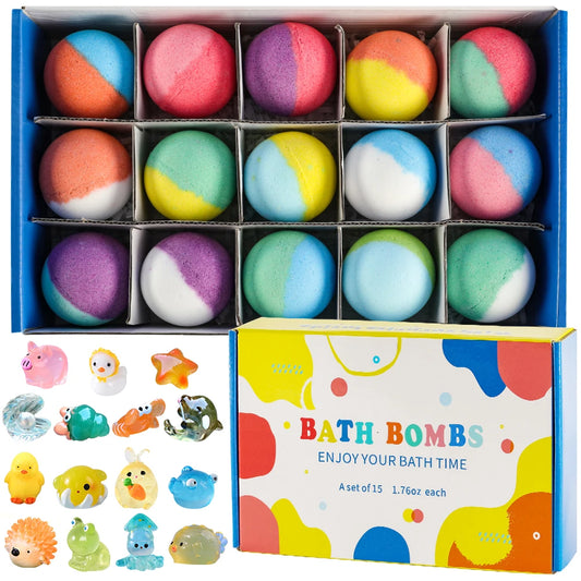 15-Pack Kids Bath Bombs with Surprise Toy Inside – Natural & Organic Bubble Bath Gift Set