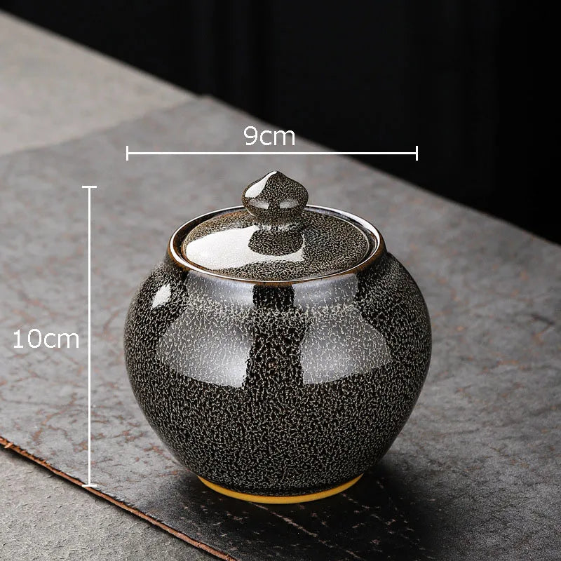 Tin Teh Tekstur Bercat Dimeterai Balang Penyimpanan Caddy Teh Seramik dengan Penutup Meja Kopi Hiasan Meja Balang Umum Tin Candy